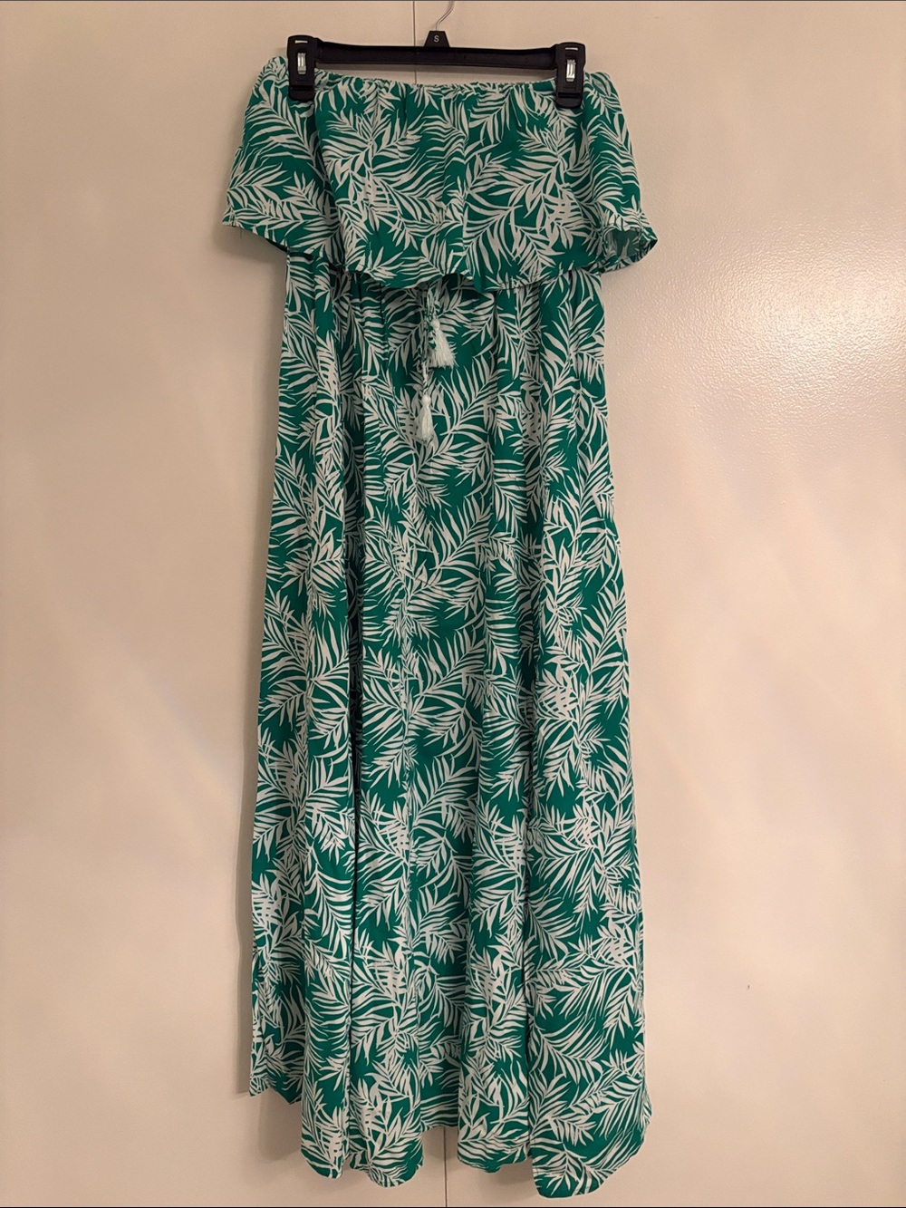 Girls Green Tropical Print Off-Shoulder Dress with Slit
